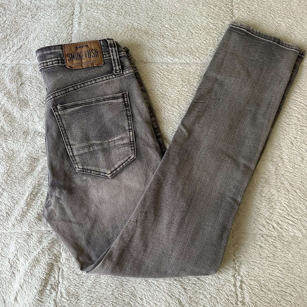 Smoke & Ash brand grey stretch denim jeans in a super-slim fit 32x32